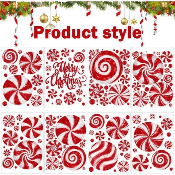 8 Sheets Christmas Window Clings, Oil Painting Christmas Red Candy Stickers - Picture 3 of 8